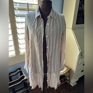 Young Fabulous & Broke tunic duster blouse, tan embroidered stripe, sz Med, NWT